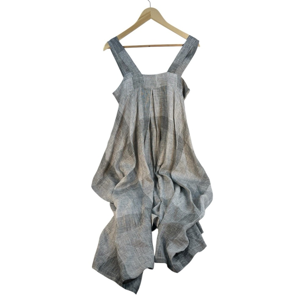 Meg Shop sleeveless box shape plaid print linen dress oversized L - Picture 10 of 11